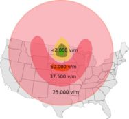 Map of range of Electro Magnetic Pulse bomb across america
