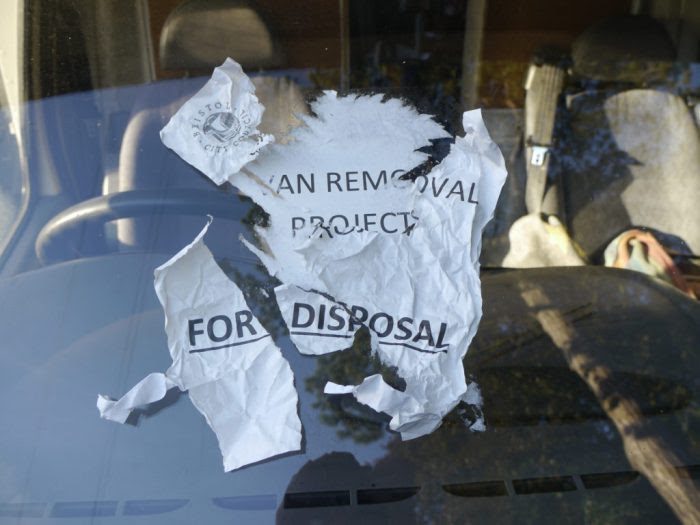 fake note from council saying: van removal project, for disposal