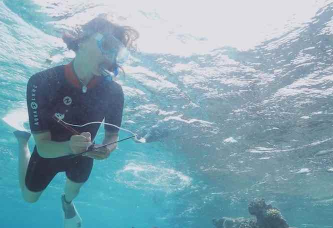 Liana Cornell underwater with breathing gear