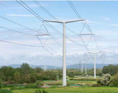 the new pylon shape stretching across the somerset countryside